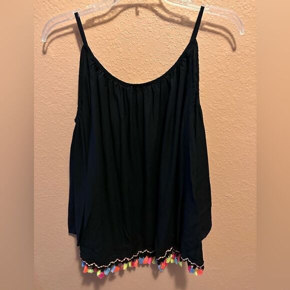 Charming Charlie black off the shoulder top with colorful tassels - Picture 2 of 9